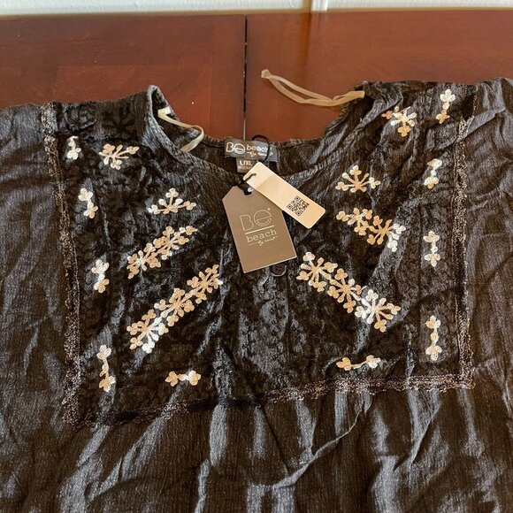 Be Beach by Exist Black Fringe Boho Poncho With Embroidered Floral Details  L/XL - Picture 8 of 14